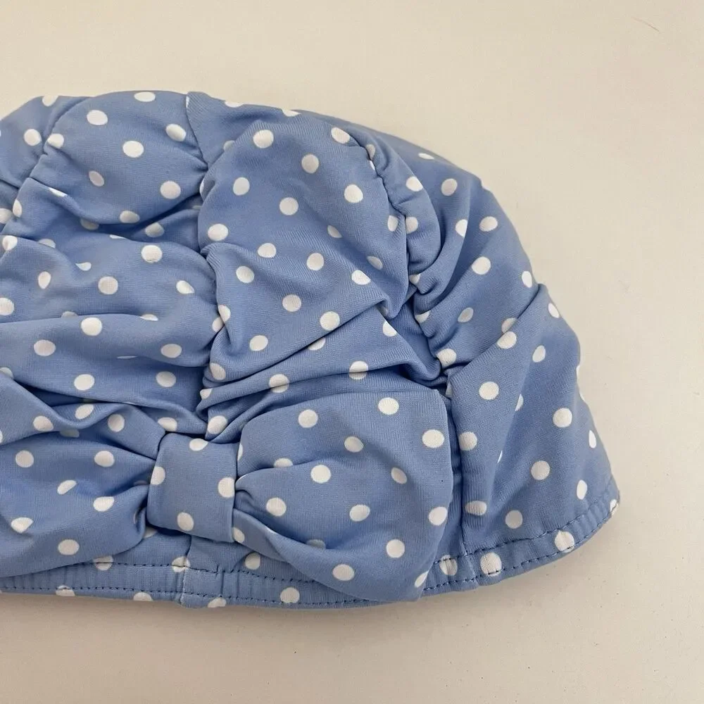 Janie and Jack Blue with White Polka Dots Bow Swim Cap Baby Girls SZ 6-12 Months